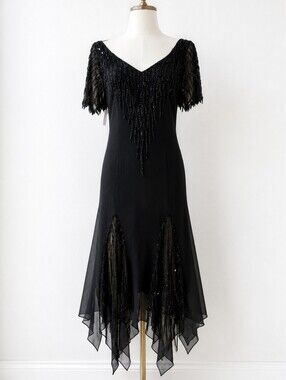 j kara flutter sleeve beaded dress J Kara Women's Dress Beaded Dress Flutter Sleeves Hanky Hem Size 10